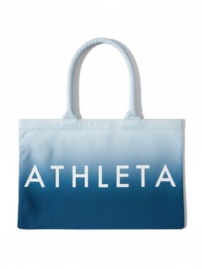 Athleta Double Handle Ombre Canvas Tote Bag Blue and White NWOT